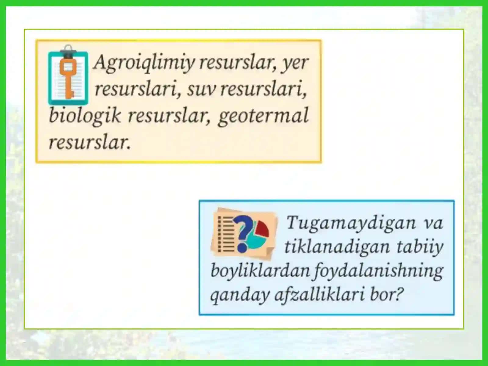Tugamaydigan vatiklanadigantabiiy resurslar geografiyasi 2