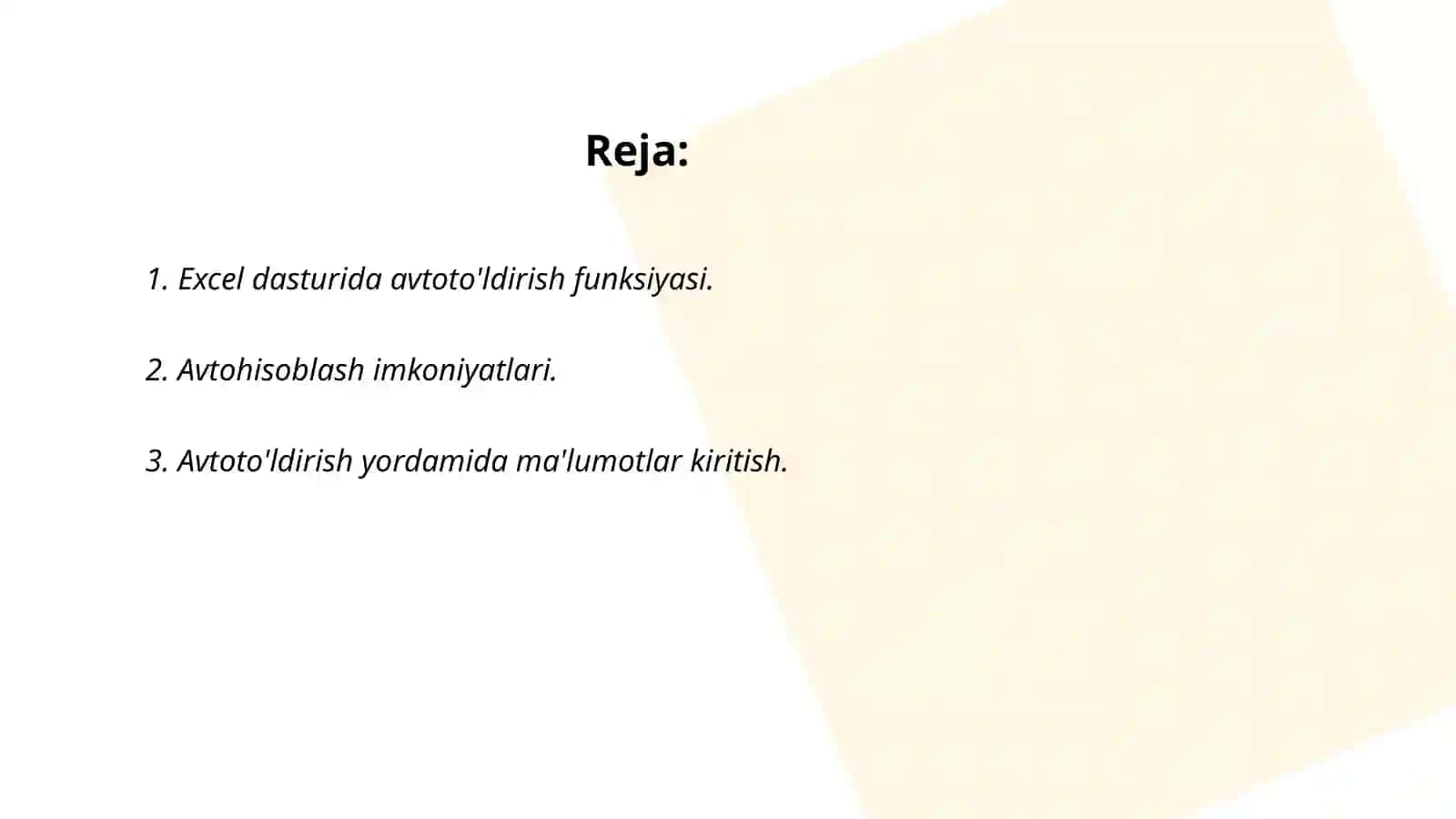 Excel dasturida avtoto'ldirishlar va avtohisoblashlar 2