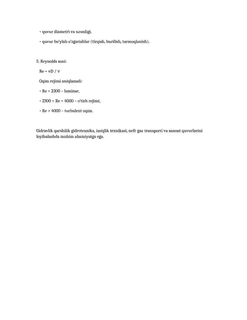 Gidravlik Qarshilik – Qisqa Konspekt 2