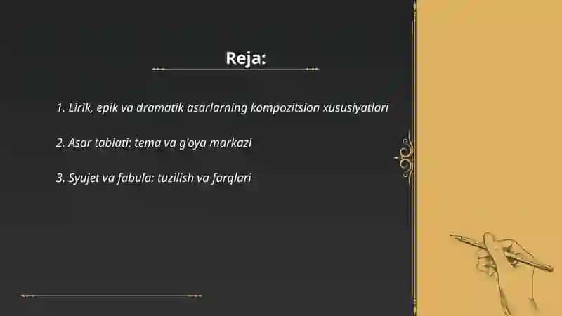 Lirik epik va drammatik asar kompazitsiyasi 2