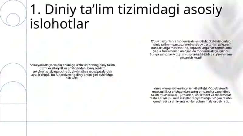 Oʻzbekistonda Mustaqillik Yillarida Diniy TaʼLim Tizimida Amalga Oshirilgan Islohotlar 2