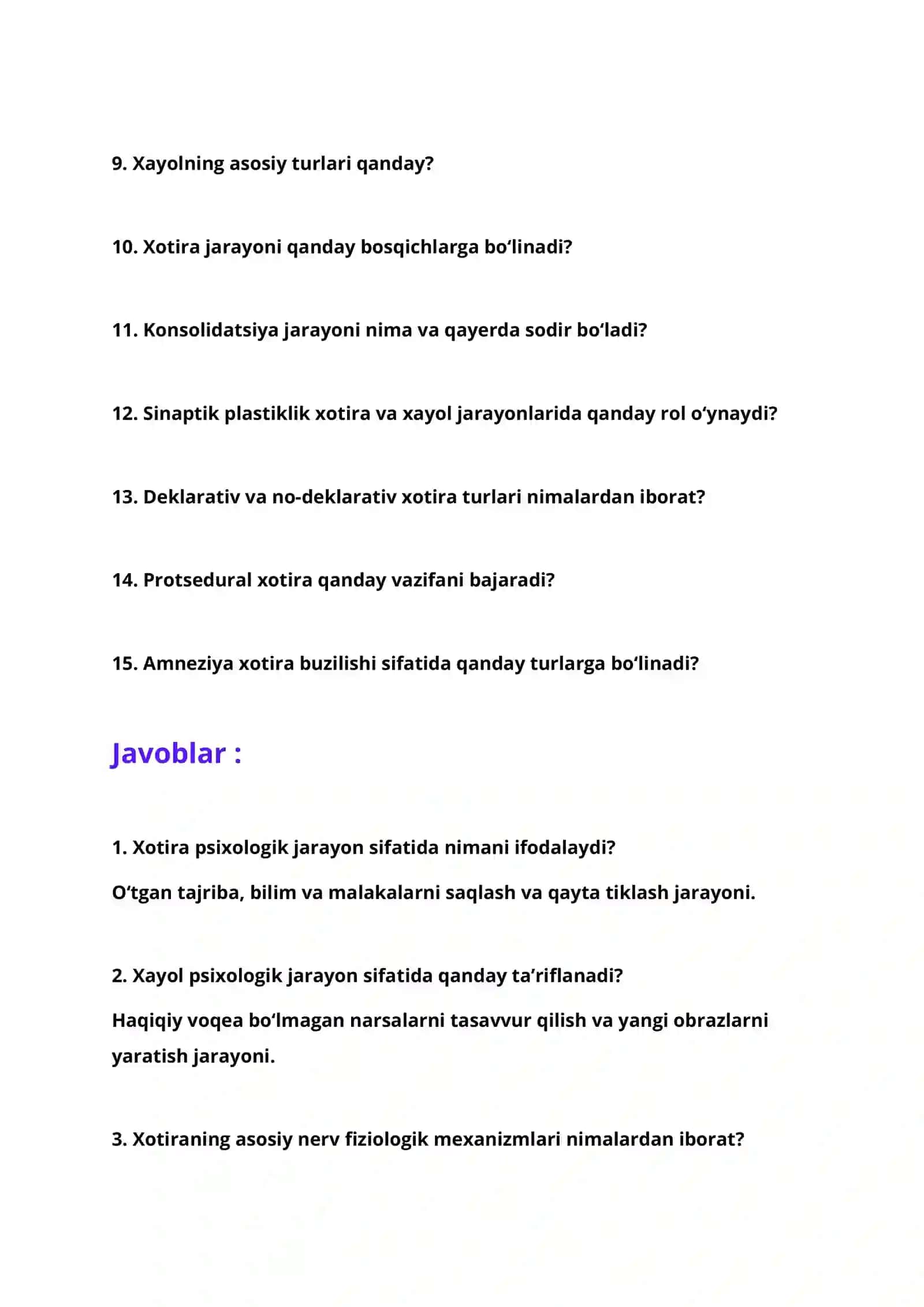Xotira va Xayolning nerv fiziologik asoslari 2