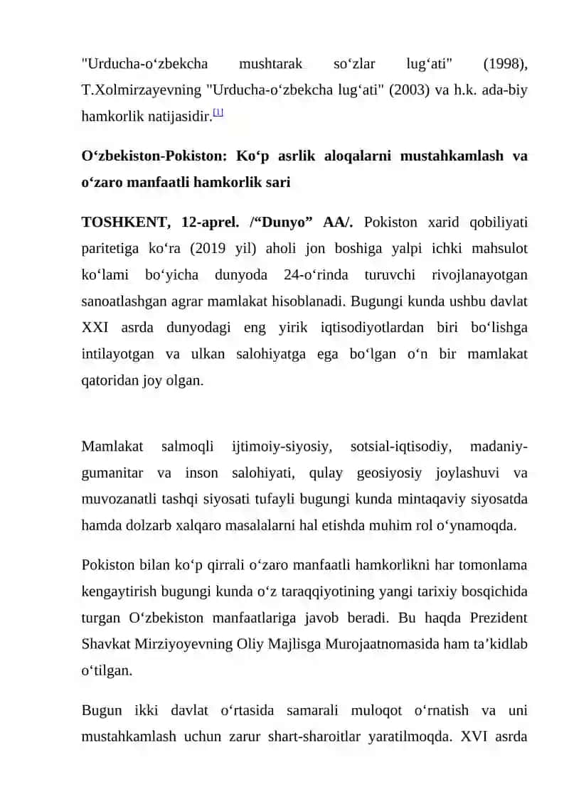 Oʻzbekiston — Pokiston munosabatlari 2