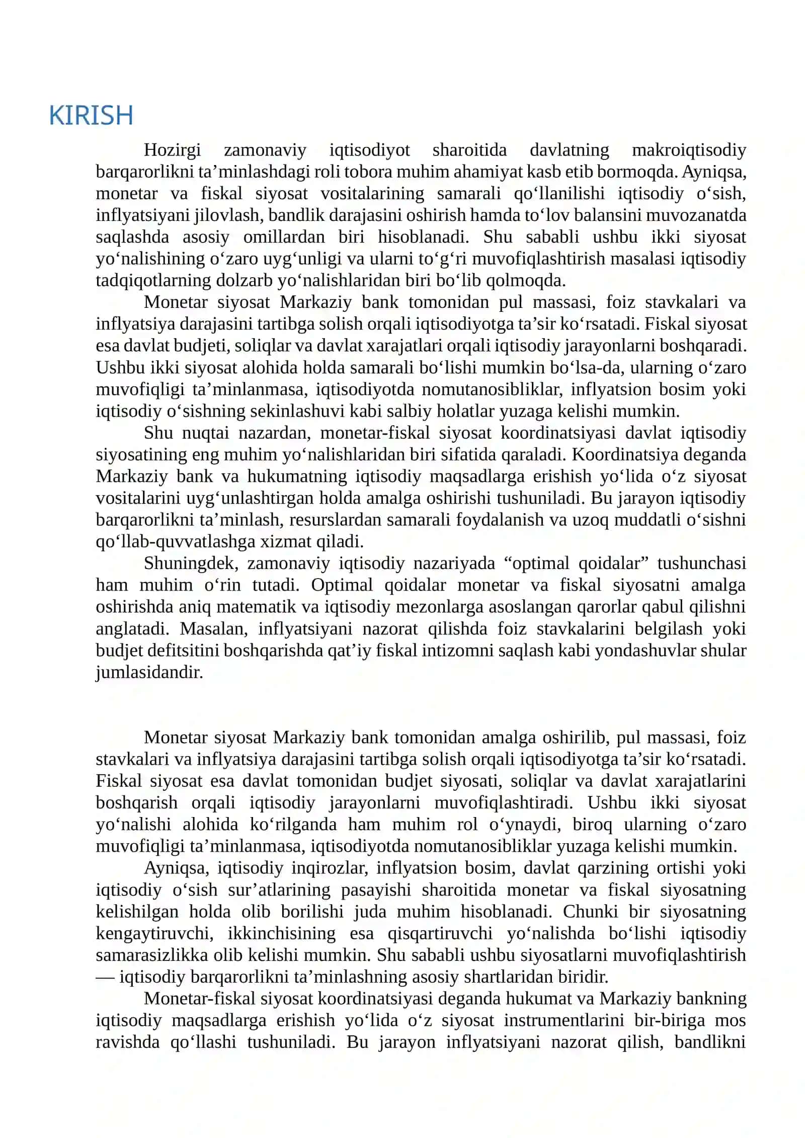 Monetar-fiskal siyosat koordinatsiyasi va optimal qoidalar 2