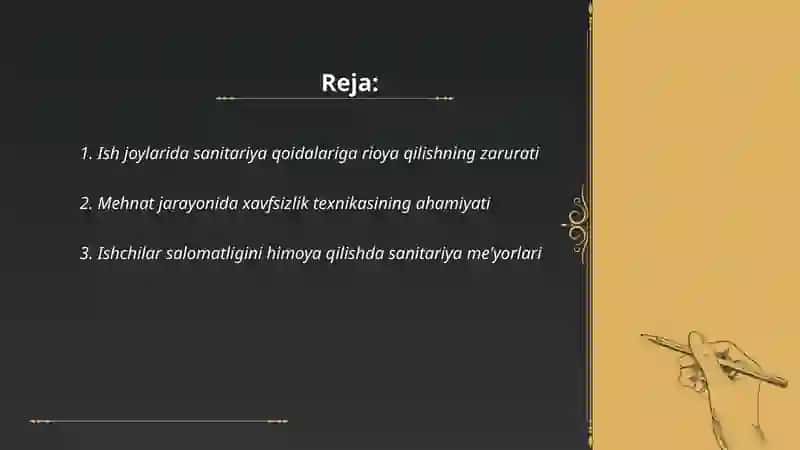 Xavfsiz va sogʻlom mehnat sharoitlarini yaratishda amaldagi sanitariya qoidalari va meyorlarining ahamiyati 2