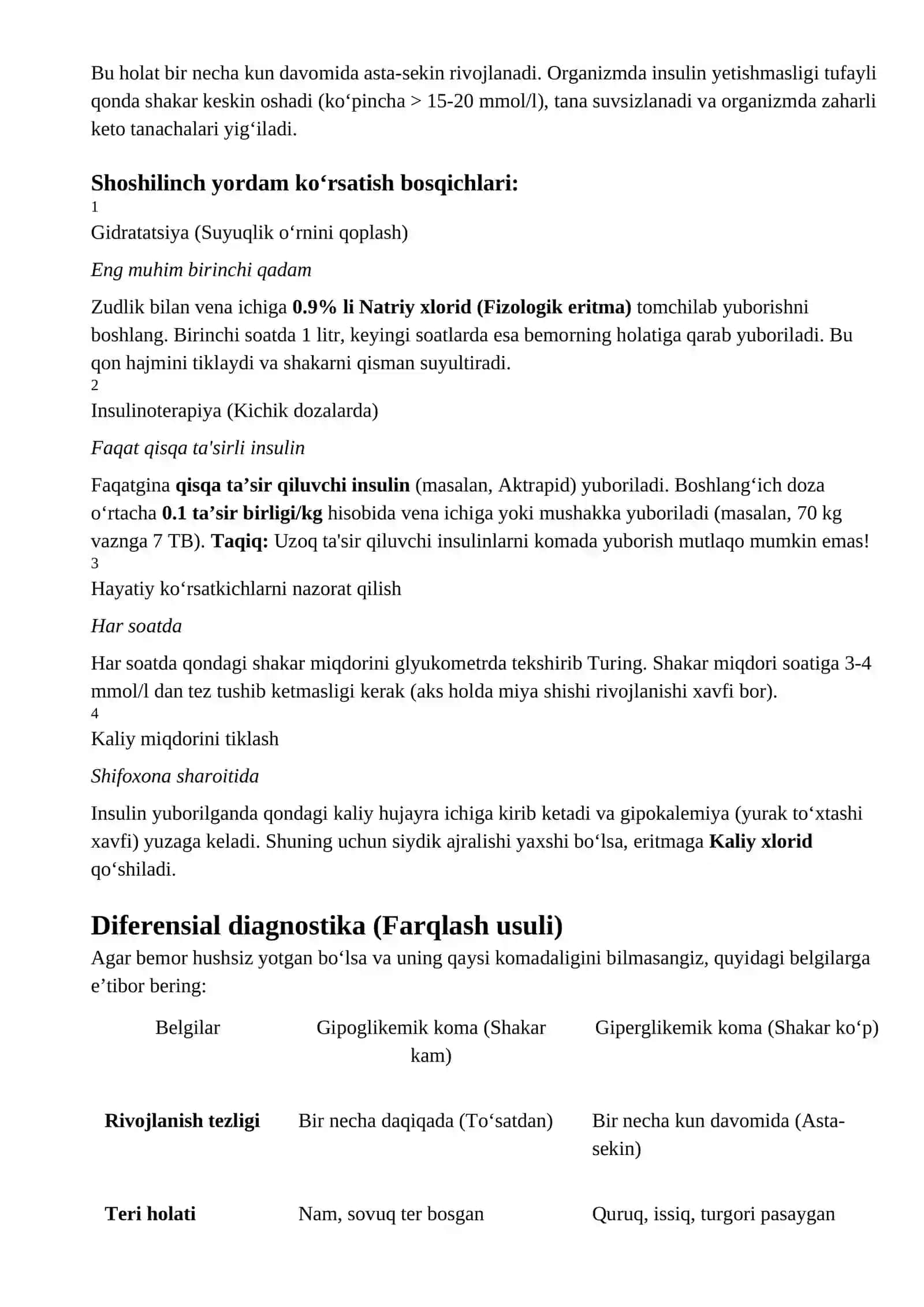 Giperglikomik va gipoglikimik komada shoshilinch yordam ko`rsatish 2