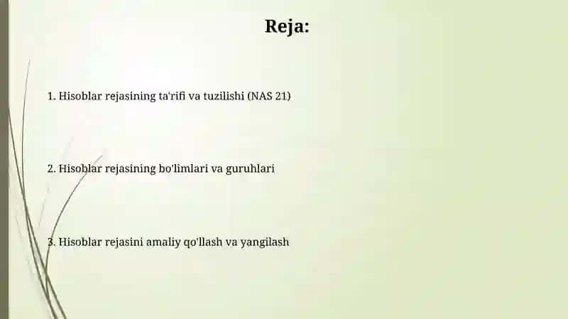 Buxgalteriya hisobining schyotlari rejasi (21-son BHMS) va uning tuzilishi hamdaoʻzarobogʻliqligi 2