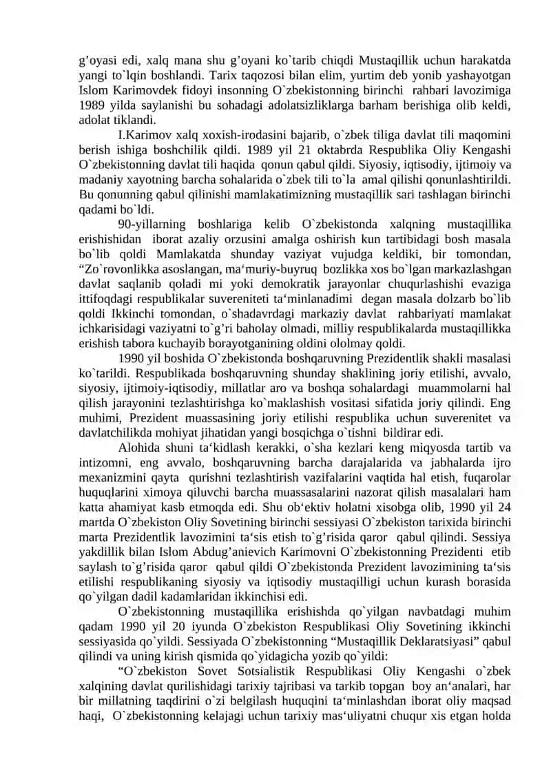 Mustaqil O‘zbekiston Respublikasining Tashkil Topishi va Uning Tarixiy Ahamiyati 2
