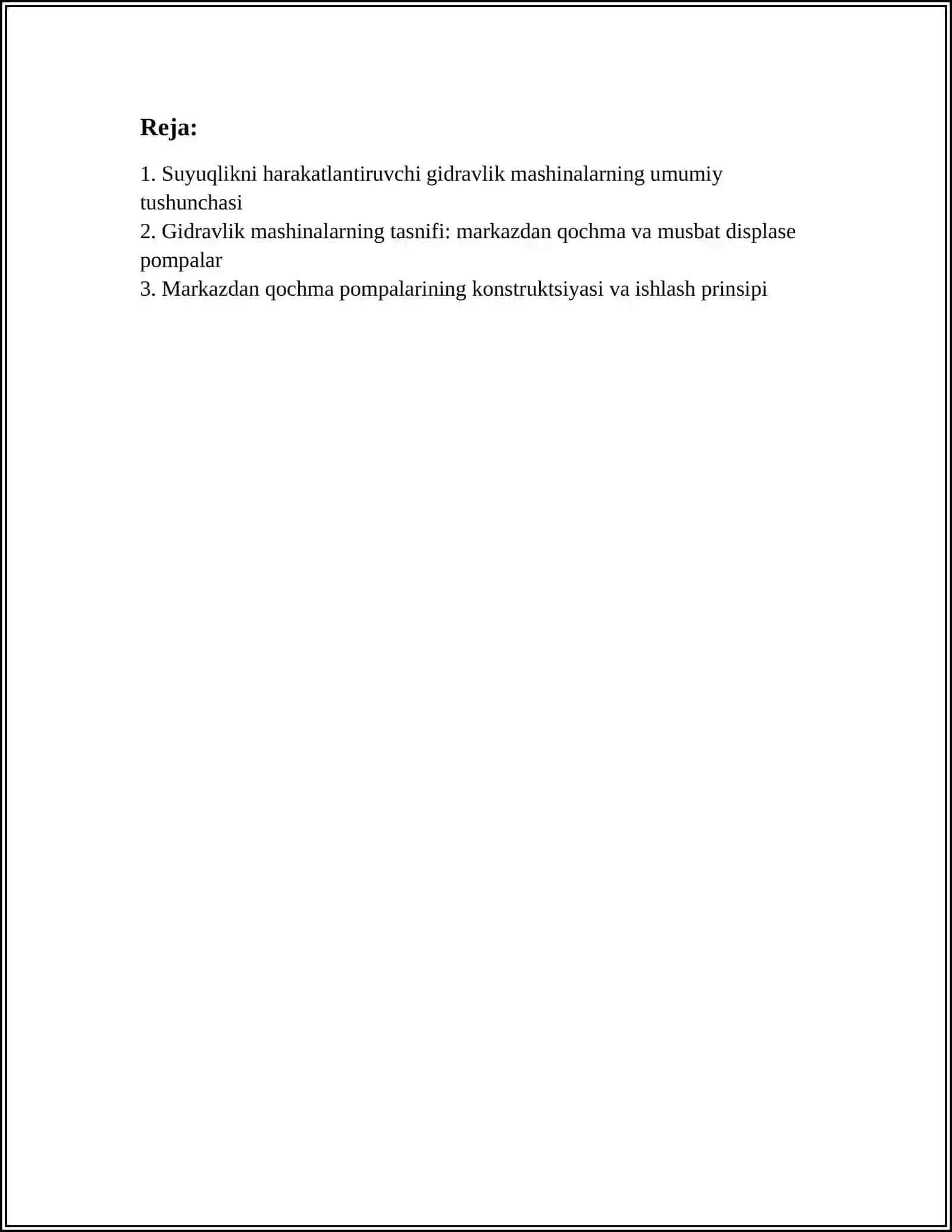 SUYUQLIKNI HARAKATLANTIRUVCHI GIDRAVLIK MASHINALAR 2