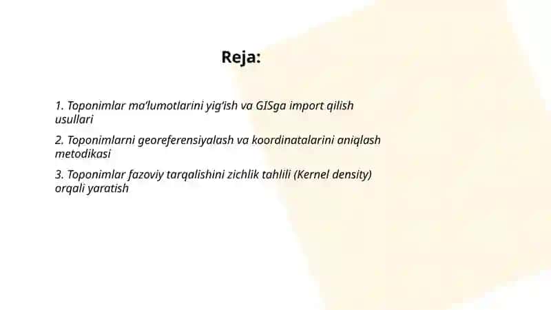 Toponimlar ma’lumotlarini yig‘ish va GISga import qilish usullari 2