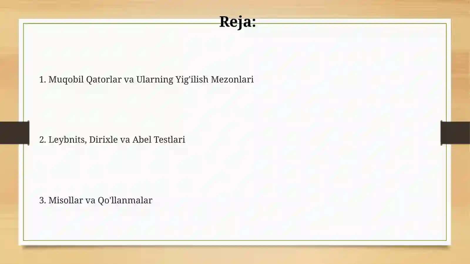 Muqobil Qatorlar va Ularning Yig'ilish Mezonlari 2