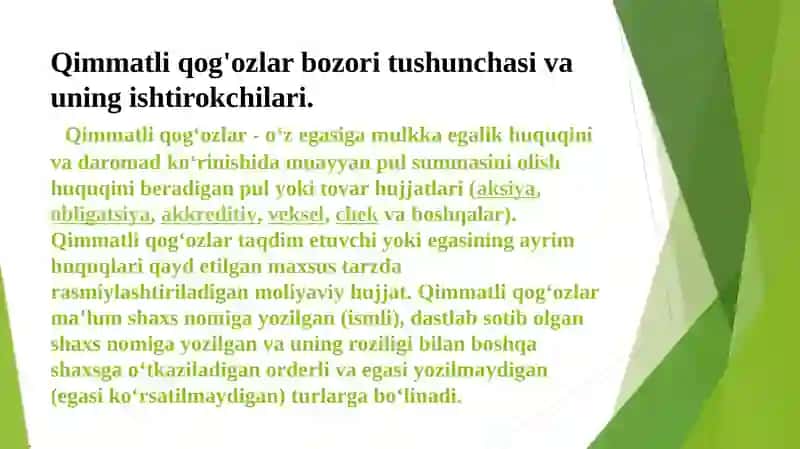 Qimmatli Qog'ozlar Bozorining Professional Ishtirokchilari 2