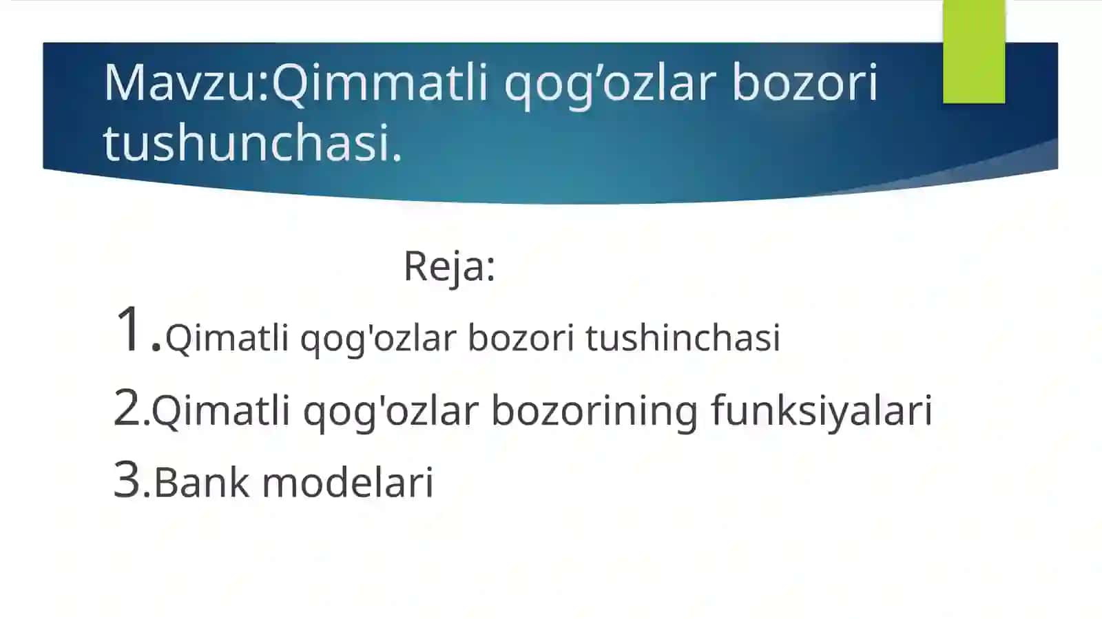 Qimmatliq og'ozlar bozorini tushunchasi 2