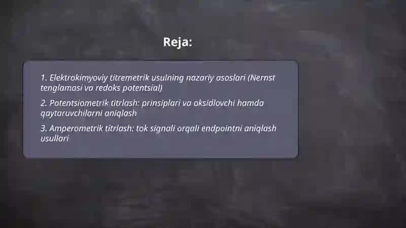 Oksidlovchi va qaytaruvchilarni elektrokimyoviy titremetik ussular yordamida aniqlash 2