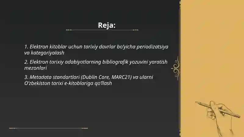 Õzbekiston tarixining turli davrlarga oid elektron kitoblar ibliografyasini shakllantirish 2