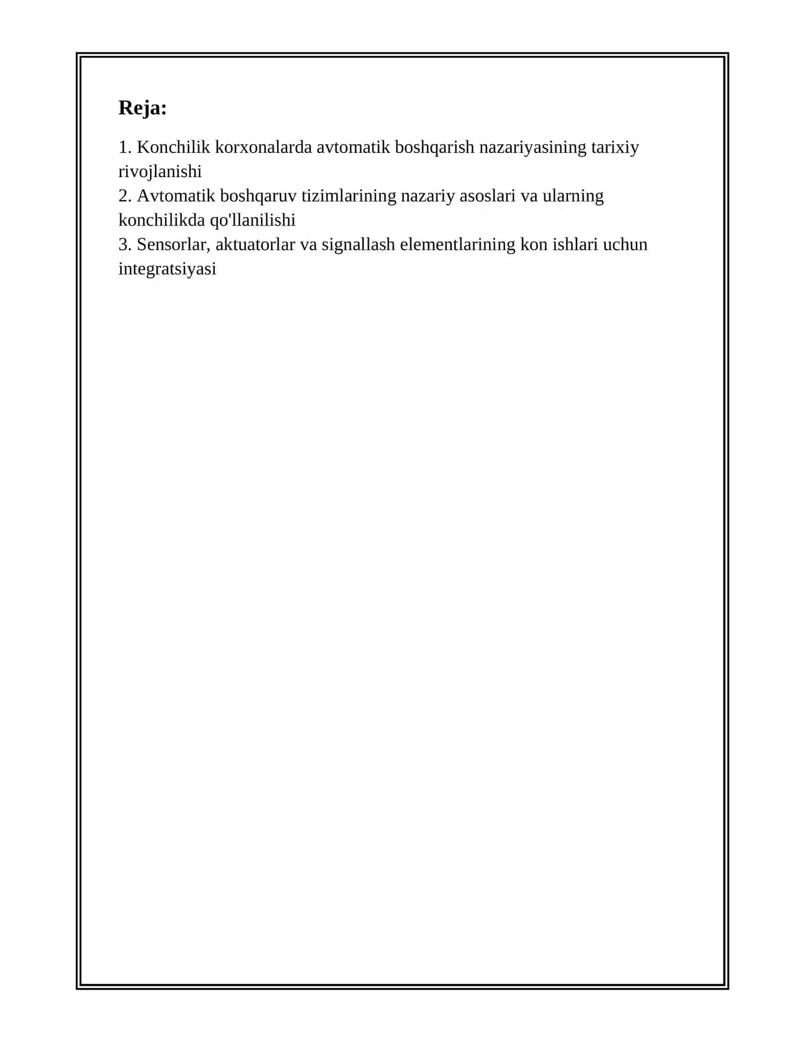 AVTOMATIK BOSHQARISH NAZARIYASIDA KONCHLIK KORHONALARIDA AVTOMATIK VA BOSHQARUV NAZARYASINING RIVOJLANISH BOSQICHLARI HAMDA ZAMONAVIY YO'NALISHLARI 2