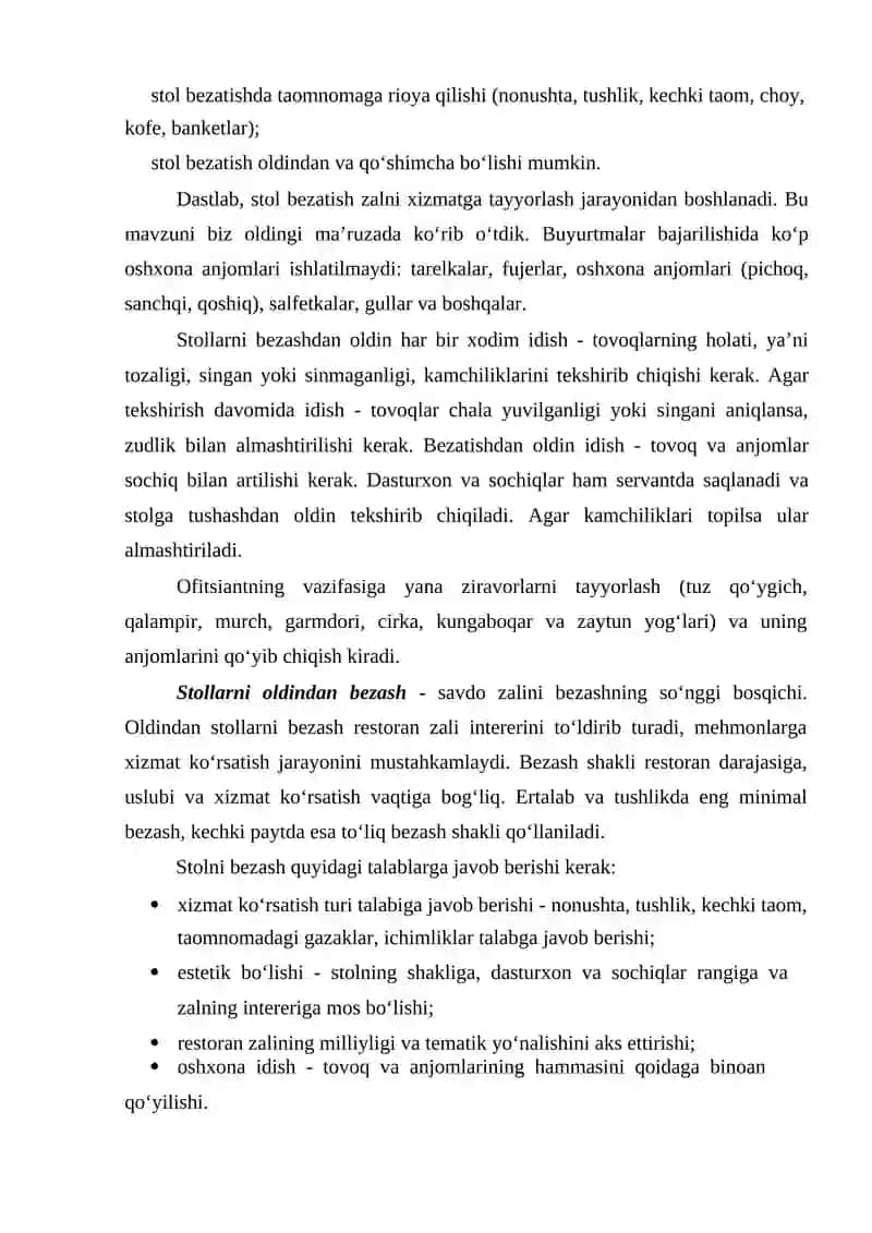 Stolni oldindan servirovka qilish va tayyorgarlik ishlari 2