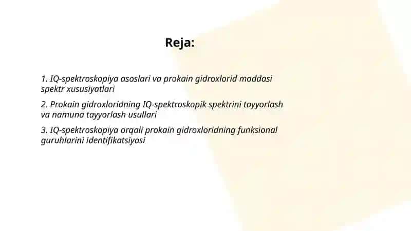 IQ-spektroskopiya usulining prokain gidroxlorid moddasi tahlilida qoʻllanilishi 2