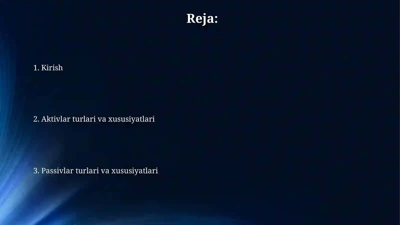 Tarmoqqaqarabaktivlarvapassivlartarkibiningxususiyatlarimavzusida 2