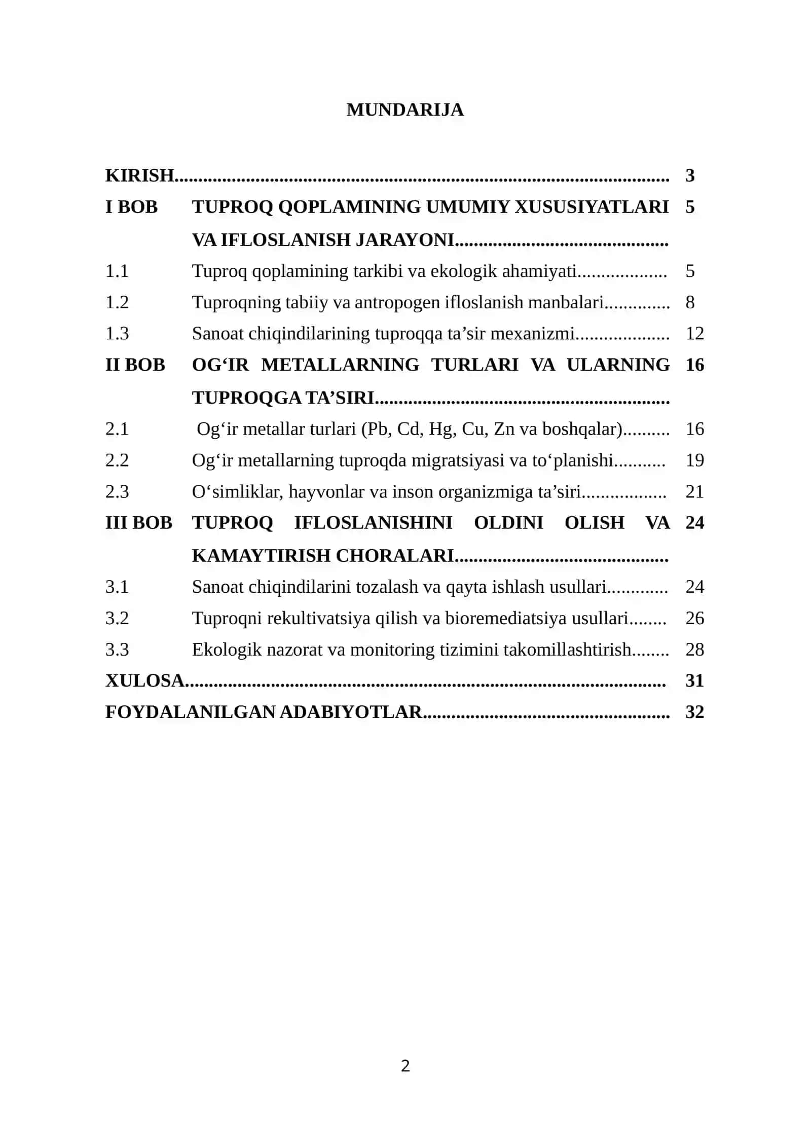 Tuproq qoplamining sanoat chiqindilari tarkibidagi ogʻir metallar bilan ifloslanishi. 2