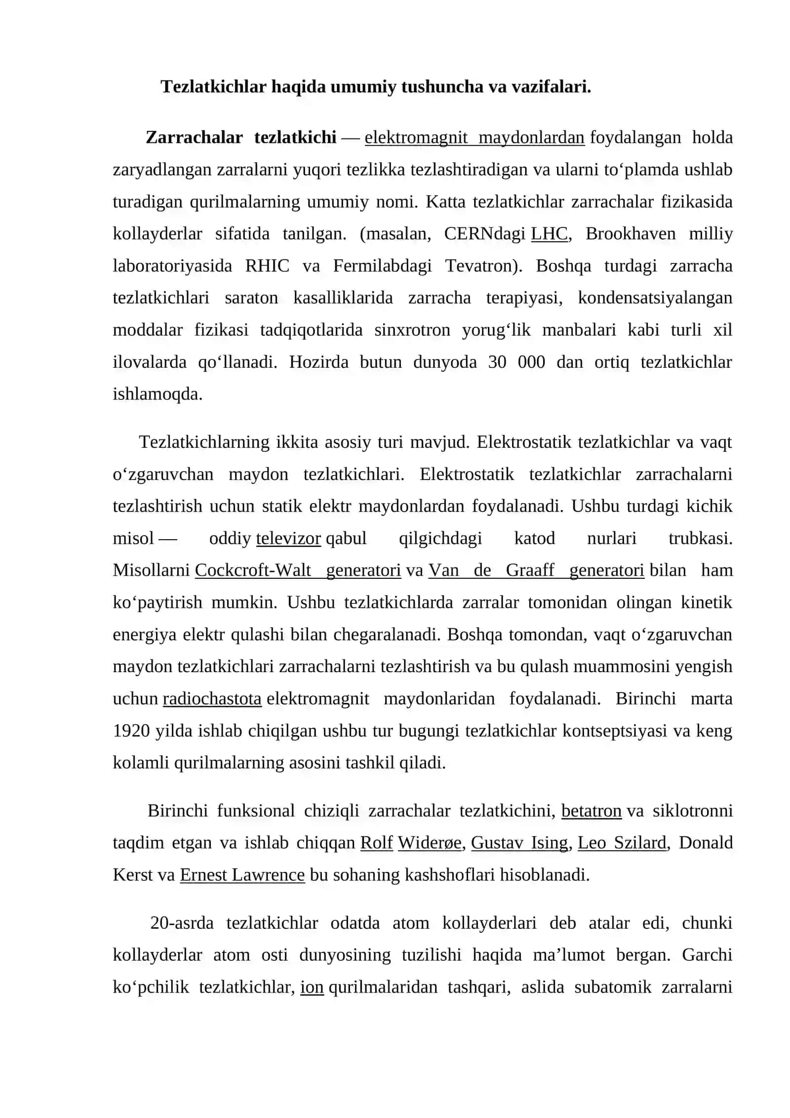 Tezlatkichlar, ularning turlari, ishlatilishi 2