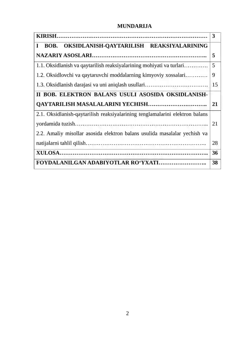 OKSIDLANISH-QAYTARILISH VA ELEKTRON BALANS ASOSIDA MASALALAR YECHISH 2