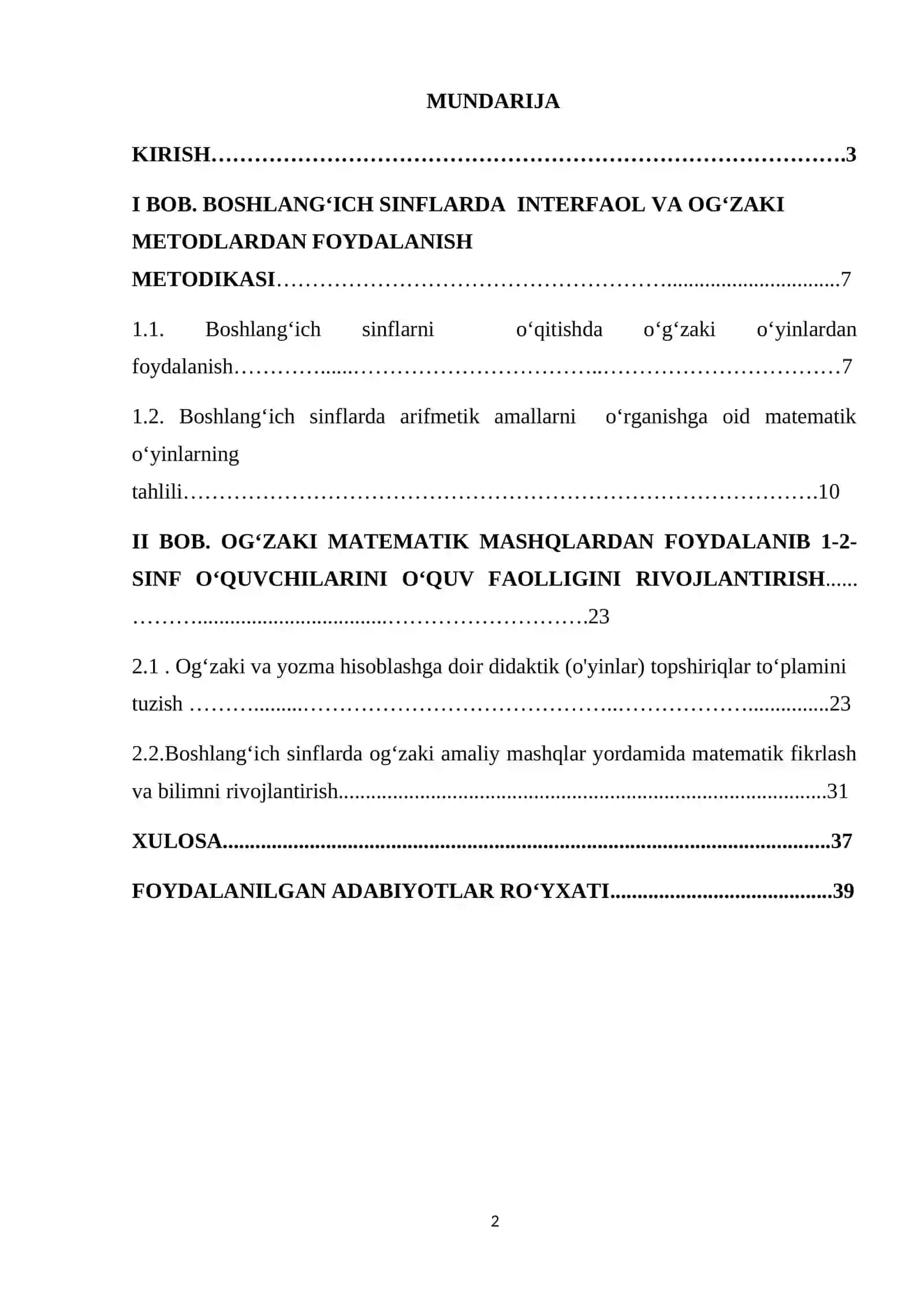 “OG‘ZAKI MATEMATIK MASHQLARDAN FOYDALANIB 1-2--SINF O‘QUVCHILARINI O‘QUV FAOLLIGINI RIVOJLANTIRISH” 2