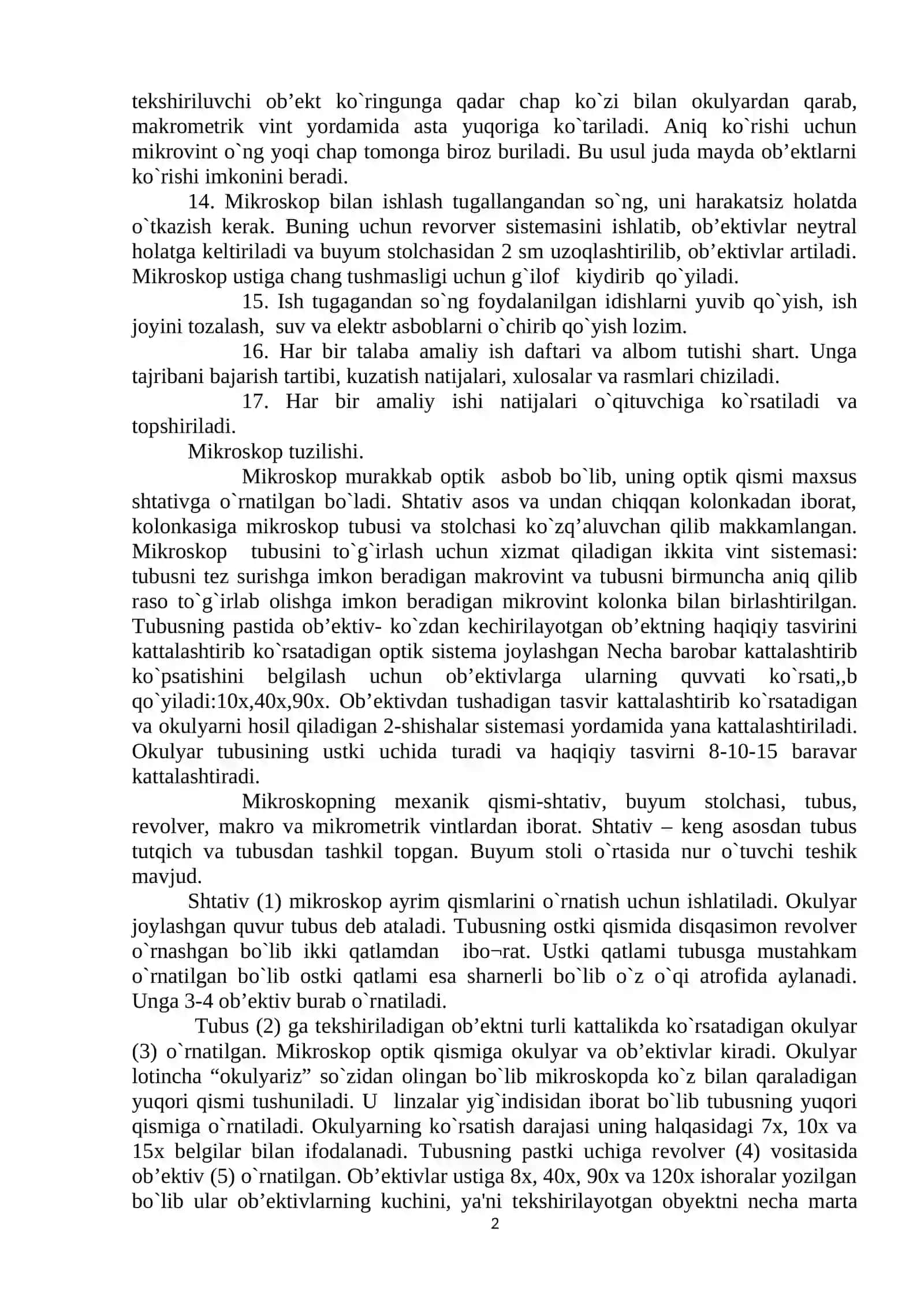 Mikroskop bilan ishlash tartibi va xavfsizlir tеxnikasi 2