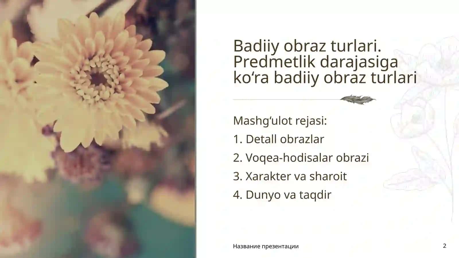 Adabiyot nazariyasi amaliy mashg'uloti 2