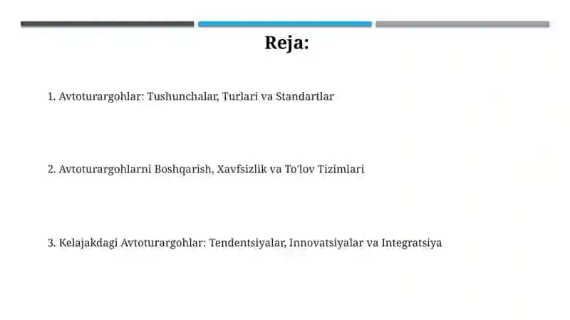 Avtoturargohlar: Tushunchalar, Turlari va Standartlar 2