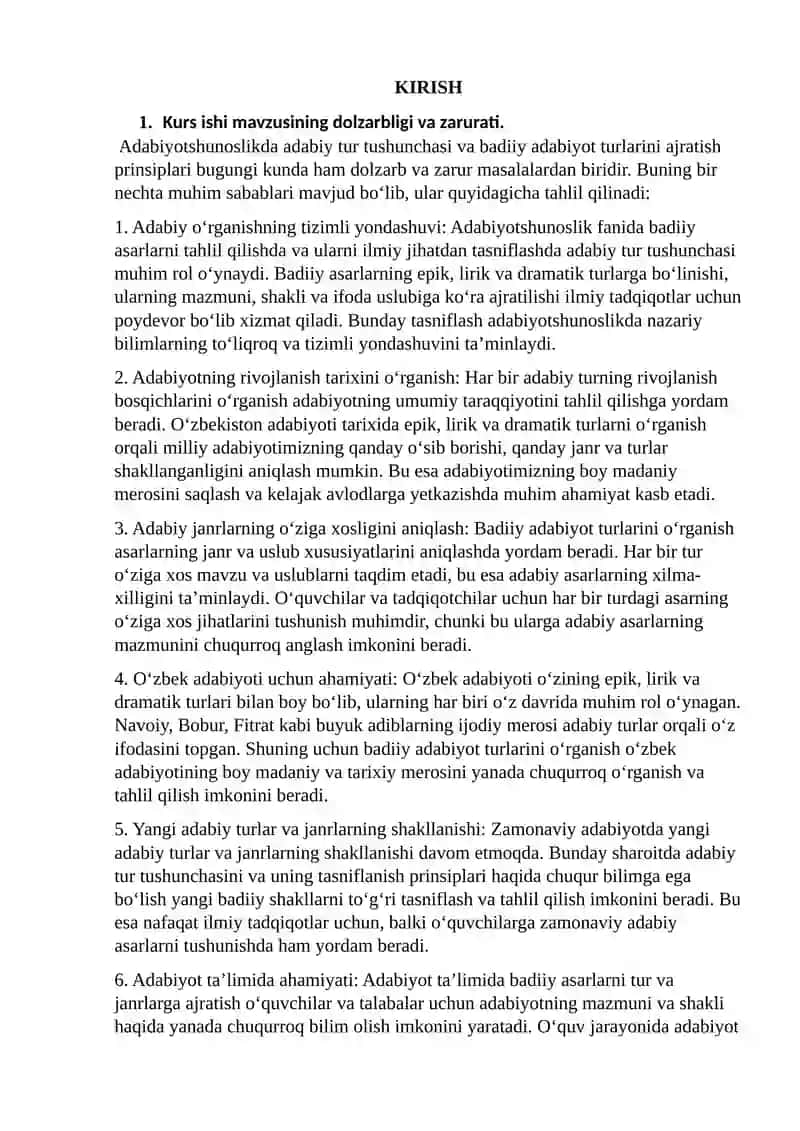 Adabiyotshunoslikda adabiy tur tushunchasi va badiiy adabiyot turlarini ajratish prinsiplari 2
