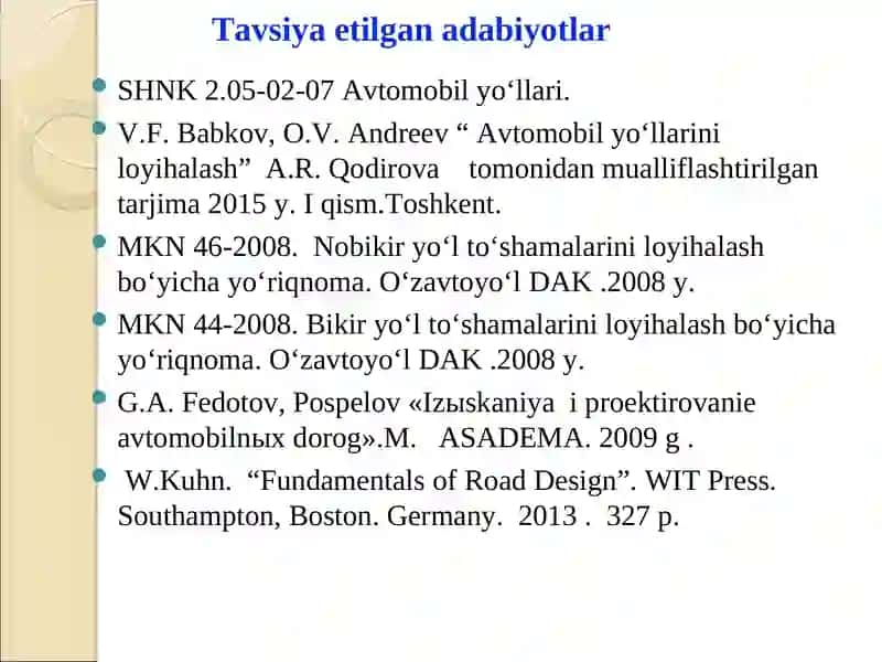 Avtomobil yo‘llarini loyihalash 2