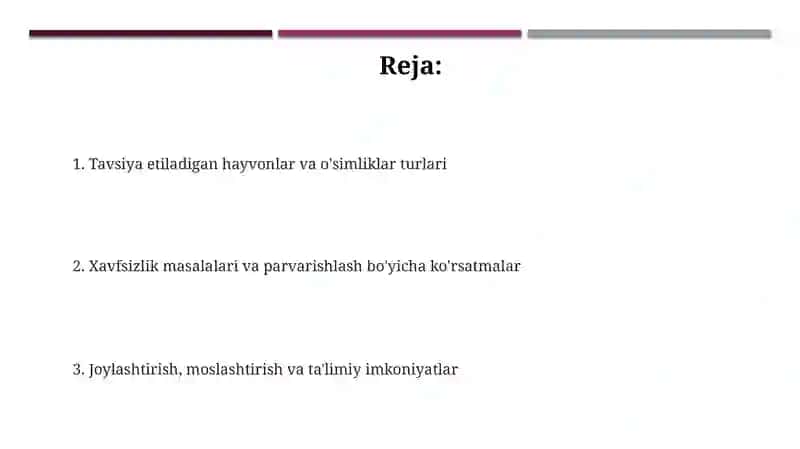 Ermaiydonchasi uchun tavsiya etiladigan hayvonlar va o'simliklar 2