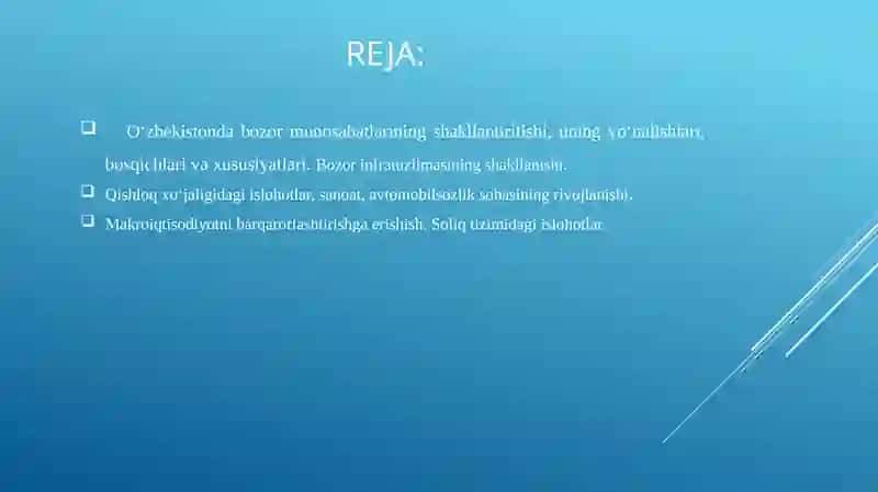 IQTISODIY ISLOHOTLAR, XUSUSIY MULKCHILIKNING SHAKLLANISHI. O‘ZBEKISTONDA BOZOR MUNOSABATLARINING RIVOJLANISHI 2