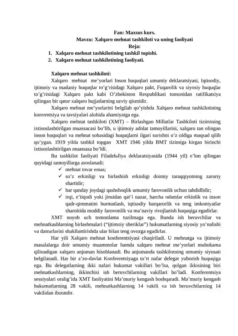 Xalqaro mehnat tashkiloti va uning faoliyati 2