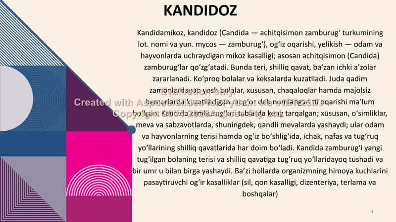 Zamburuģ infeksiyalari (kandidoz, apspergillez) 2