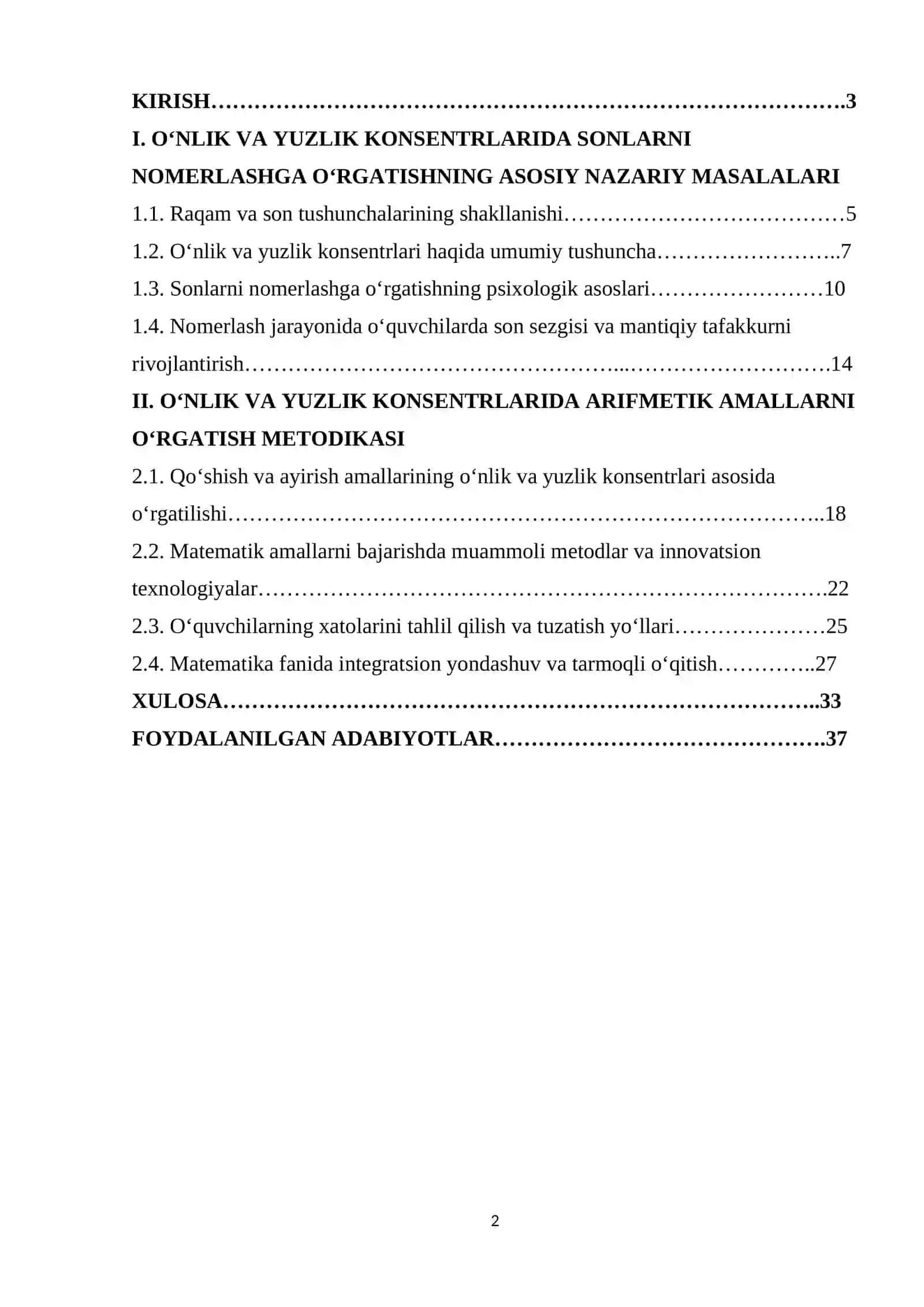 “O‘NLIK”, “YUZLIK” KONTSENTRIDA NOMERLASHGA O‘RGATISH METODIKASI. KONSENTRLARDA ARIFMETIKA AMALLAR BAJARISHGA O‘RGATISH. 2