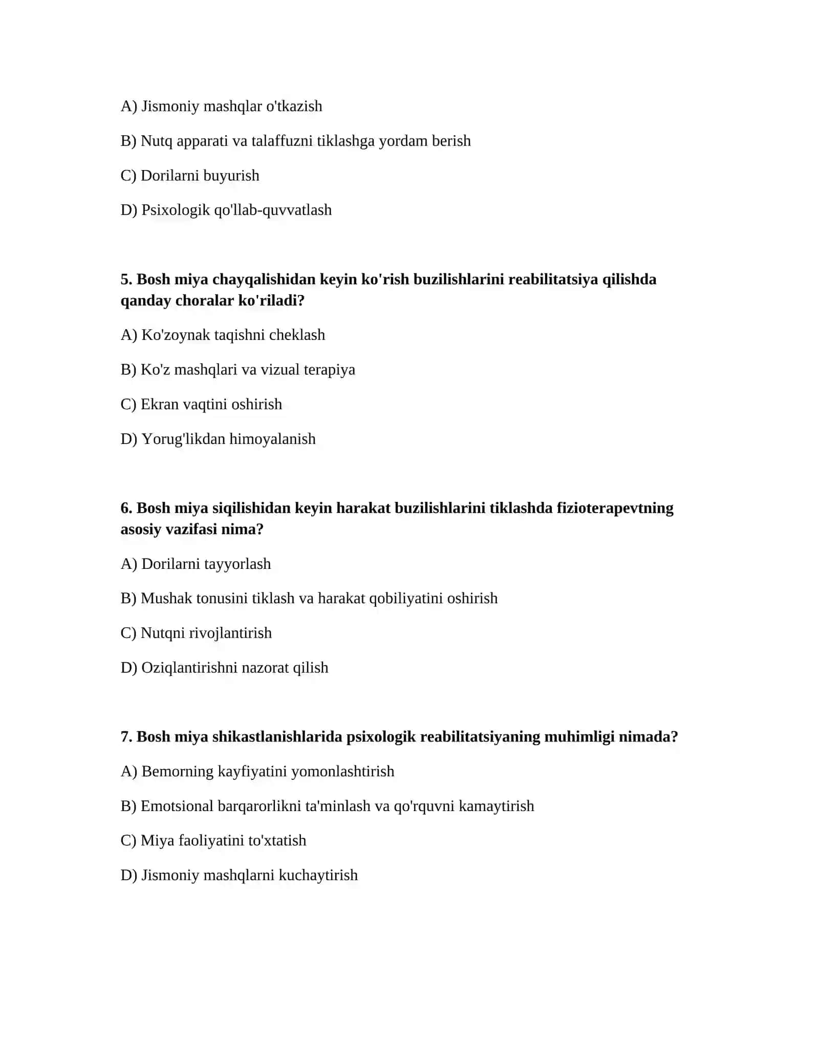 Bosh miya shikastlanishlarida (bosh miya chayqalishi, miya siqilishi) reabilitatsiya 2