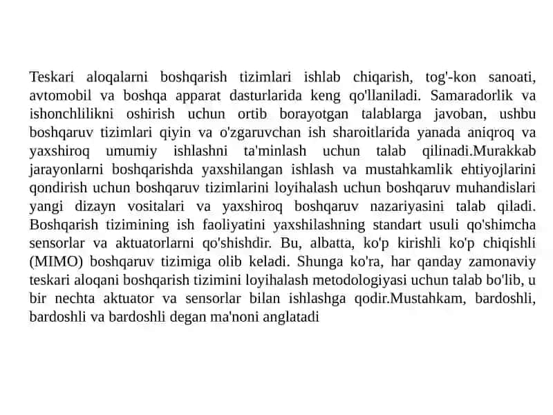 Robast boshqarish sistemalari 2