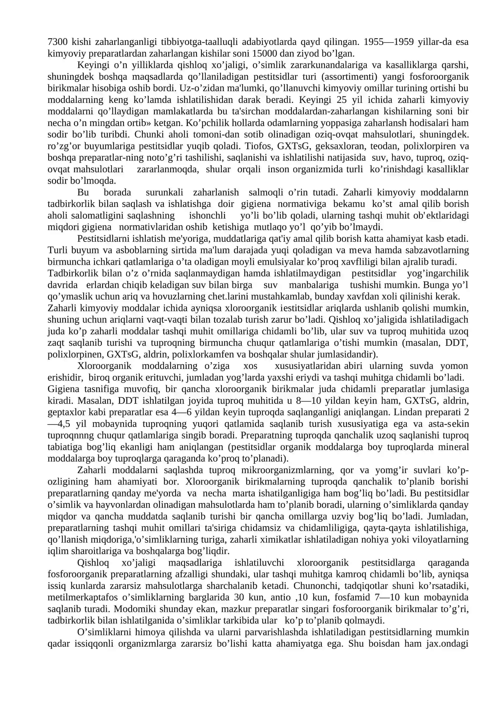 Kimyoviy moddalarning tashqi muhit bilan aloqadorligi 2
