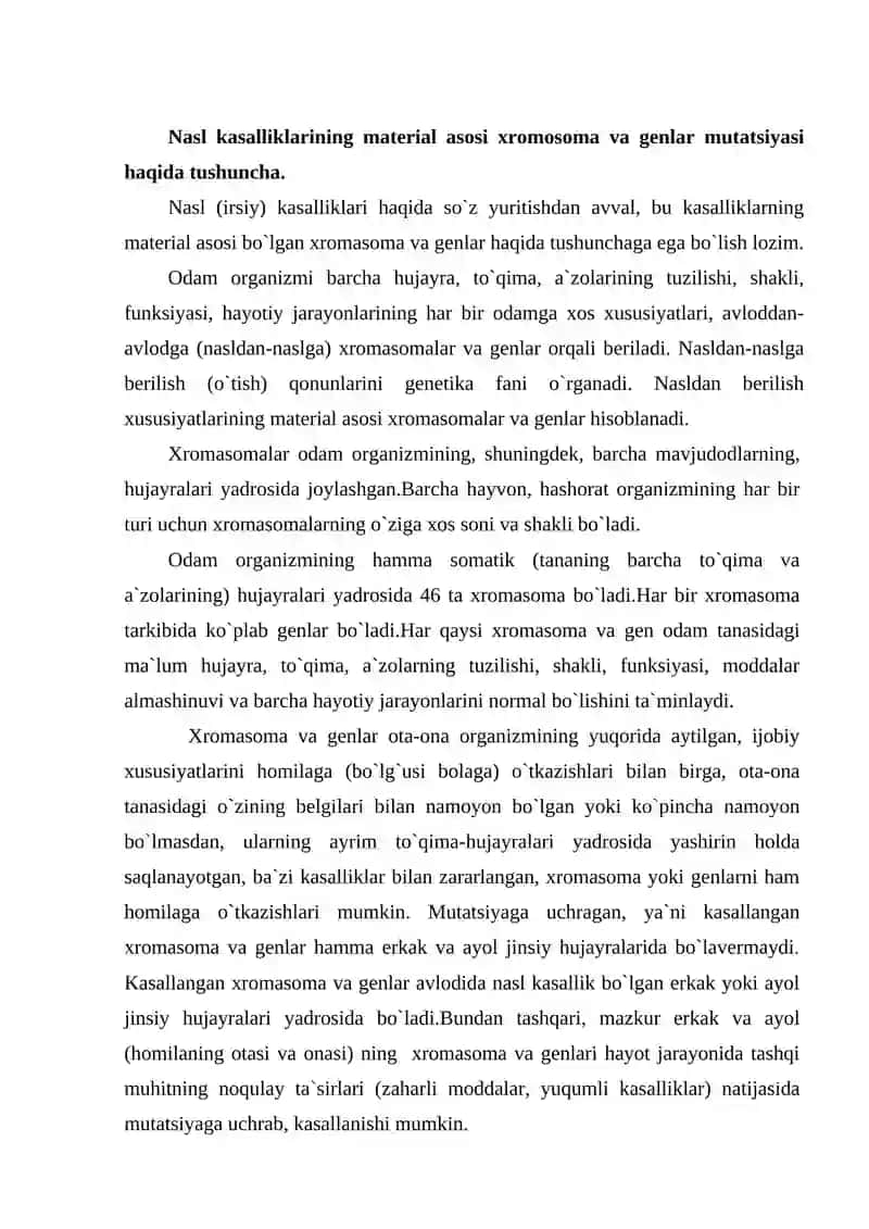 Xromosoma kasalliklarining kelib chiqish sabablari va asoratlari 2