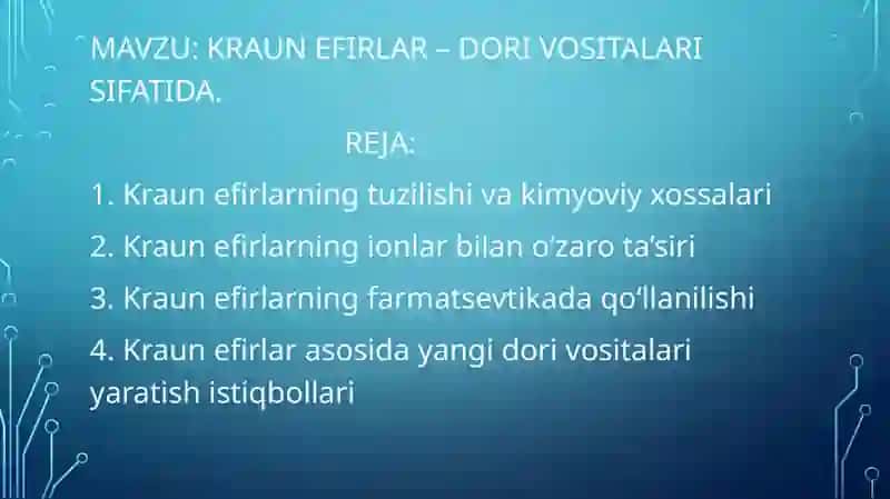 KRAUN EFIRLAR – DORI VOSITALARI SIFATIDA. 2