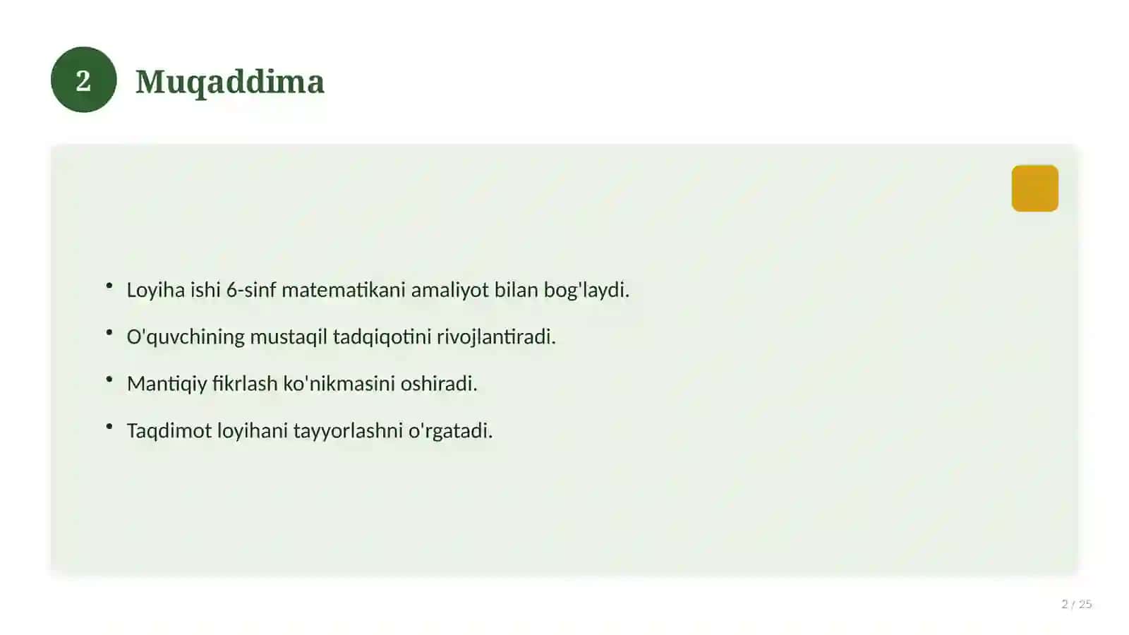 6-Sinf Matematika Fanidan Loyiha Ishi 2