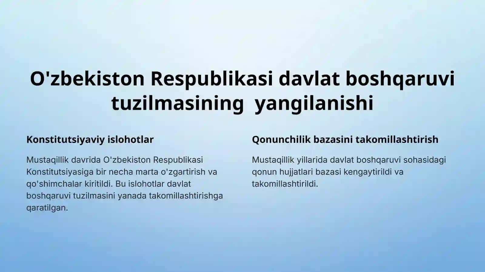 Mustaqillik yillarda davlat boshqaruv tizimida amalga oshirilgan islohotlar 2