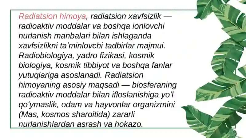 Radiatsiyaning atrof muhitga ta'siri VA himoyalanish chora-tadbirlari 2