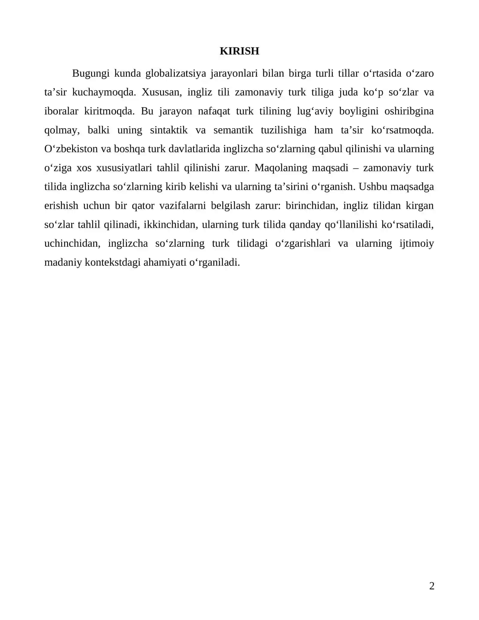 Zamonaviy Turk tilida inglizcha so‘zlarning kirib kelishi va ta’siri 2