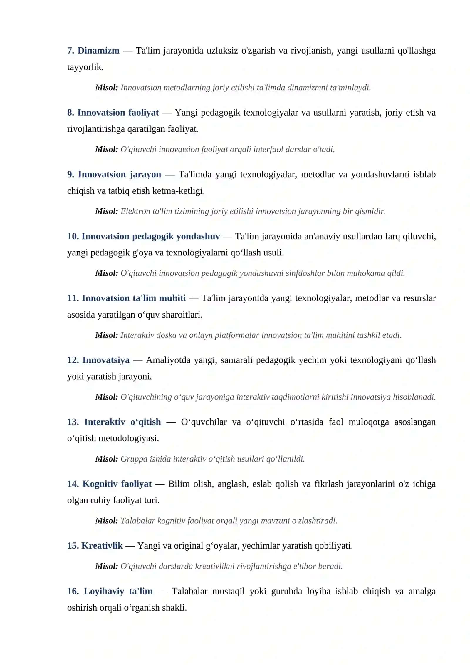 Ta'limda Innovatsion Jarayonlar va Pedagogika Faniga Oid Terminlar Lug'ati 2