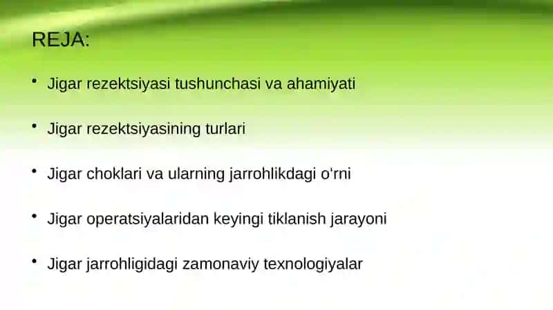 Jigar rezektsiyasi va jigar choklari 2