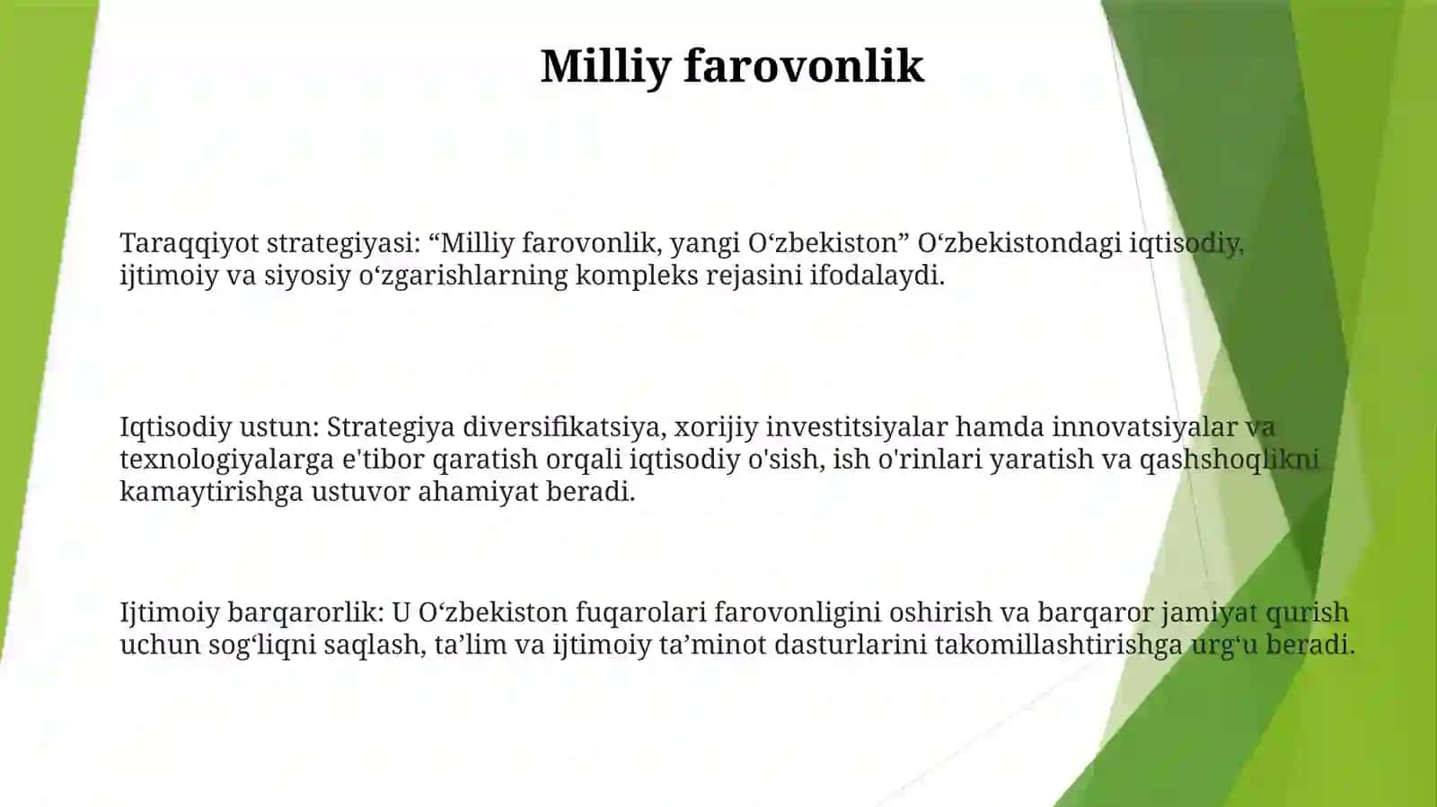 Taraqqiyot strategiyasi: “Milliy farovonlik, yangi O‘zbekiston” 2