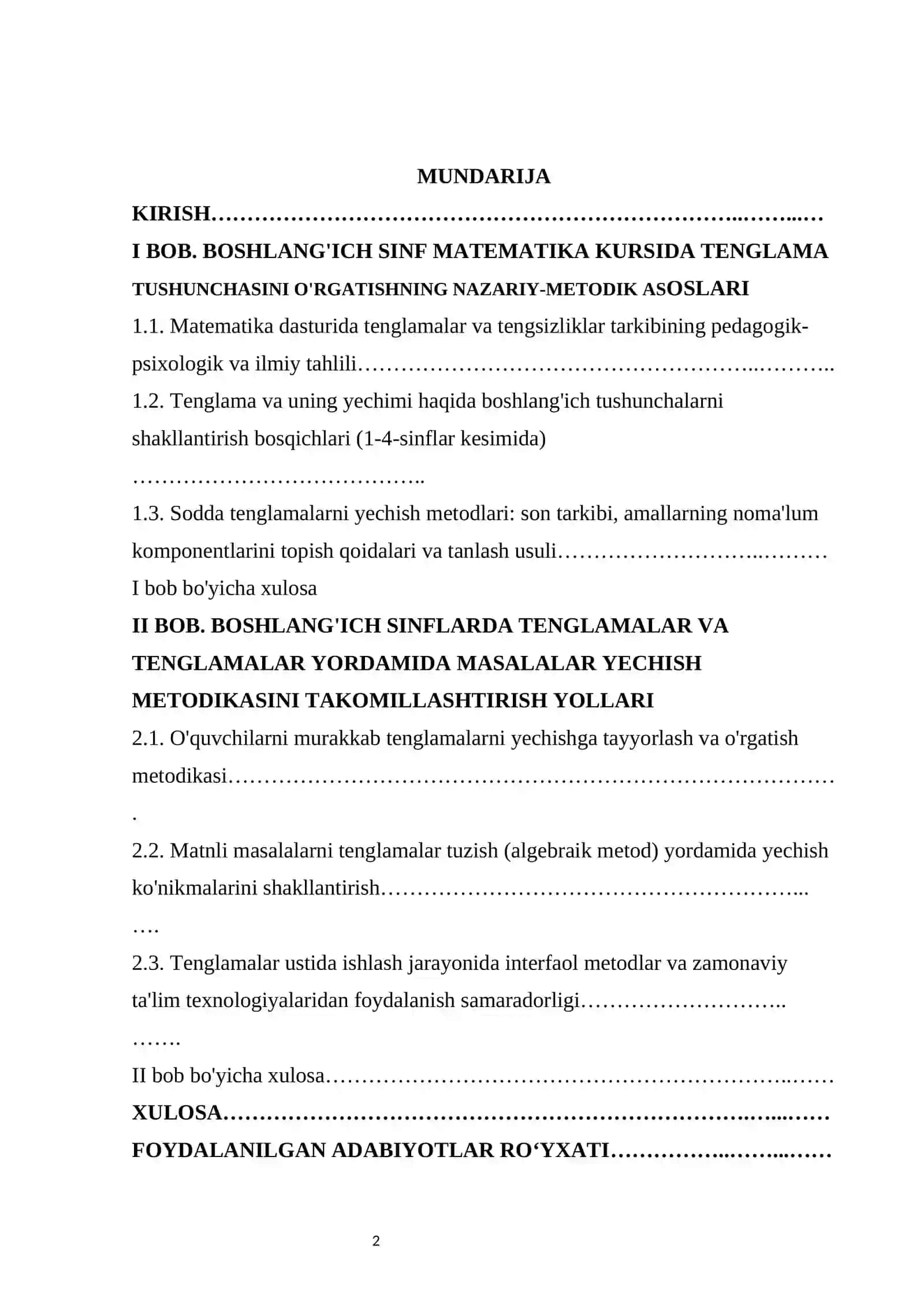 Tenglamalar ustida ishlash metodikasi kurs ishi 2